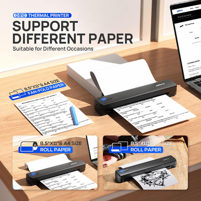 POLONO Portable Printer Wireless for Travel, D810 Bluetooth Thermal Printer Support for 8.5"x11" US Letter, Inkless Printer Compatible with iOS, Android, Laptop for Office, Car and Home, Black