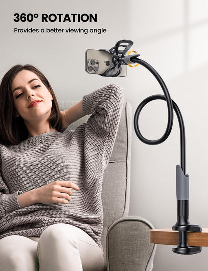 Lamicall Gooseneck Phone Holder for Bed - Cell Phone Mount Clamp Clip, Flexible Long Arm, Overhead Mount for Desk Headboard Bedside, for iPhone 16 Pro Max, 15 Pro Max, 14 Plus, 13 Mini & 4-7" Phone