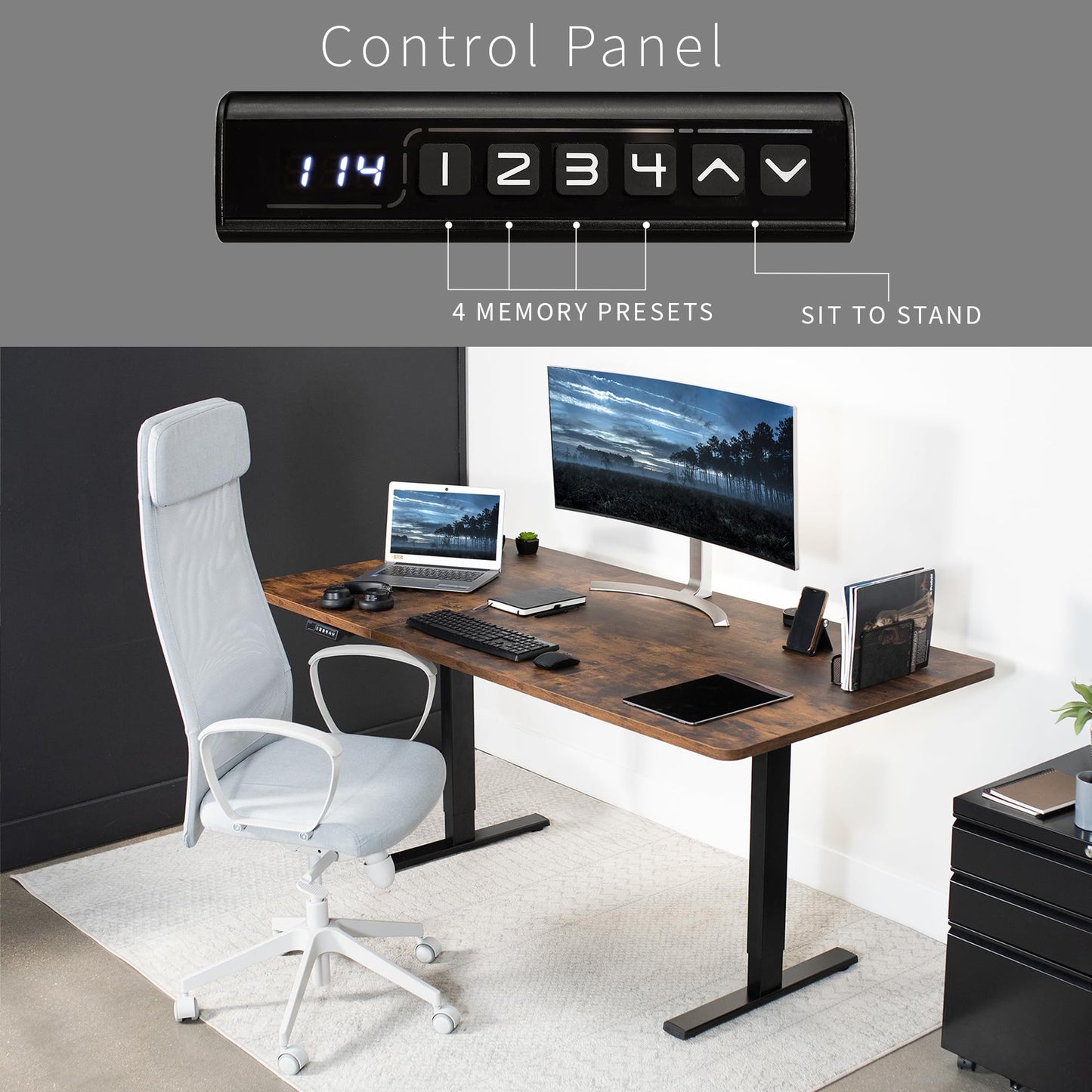 VIVO Electric 71 x 36 inch Rustic Standing Desk Workstation, Memory Controller Height Adjustment, 1B Series, Vintage Brown Top Black Frame, DESK-KIT-1B7N-36