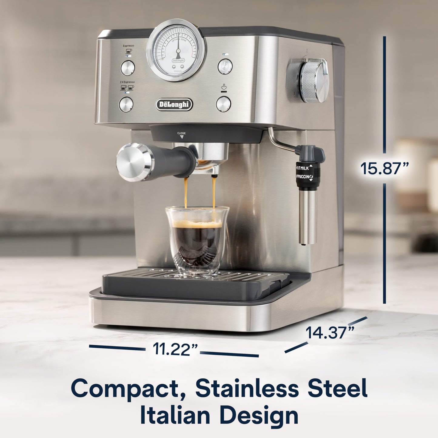 De’Longhi Linea Classic Espresso Machine with Milk Frother, 15-Bar Pump & Temperature Control - Barista Coffee Maker Kit for Espresso, Latte, Cappuccino & Iced Coffee - Italian Stainless Steel Design