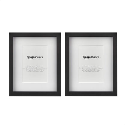 Amazon Basics Rectangular Picture Frame Set for Wall Hanging or Tabletop Display, 8 x 10 in with 5 x 7 in Mat, Black, 2-Pack