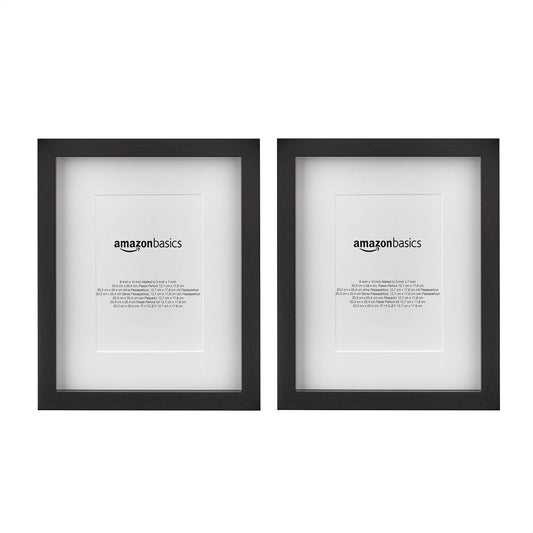 Amazon Basics Rectangular Picture Frame Set for Wall Hanging or Tabletop Display, 8 x 10 in with 5 x 7 in Mat, Black, 2-Pack