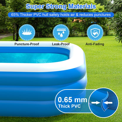 Extra Large Inflatable Pool with Pump - 180'' x 76'' x 22'' Oversized Thickened Blow Up Pool for Adults, Family Swimming Pool for Backyard, Garden and Outdoor Fun