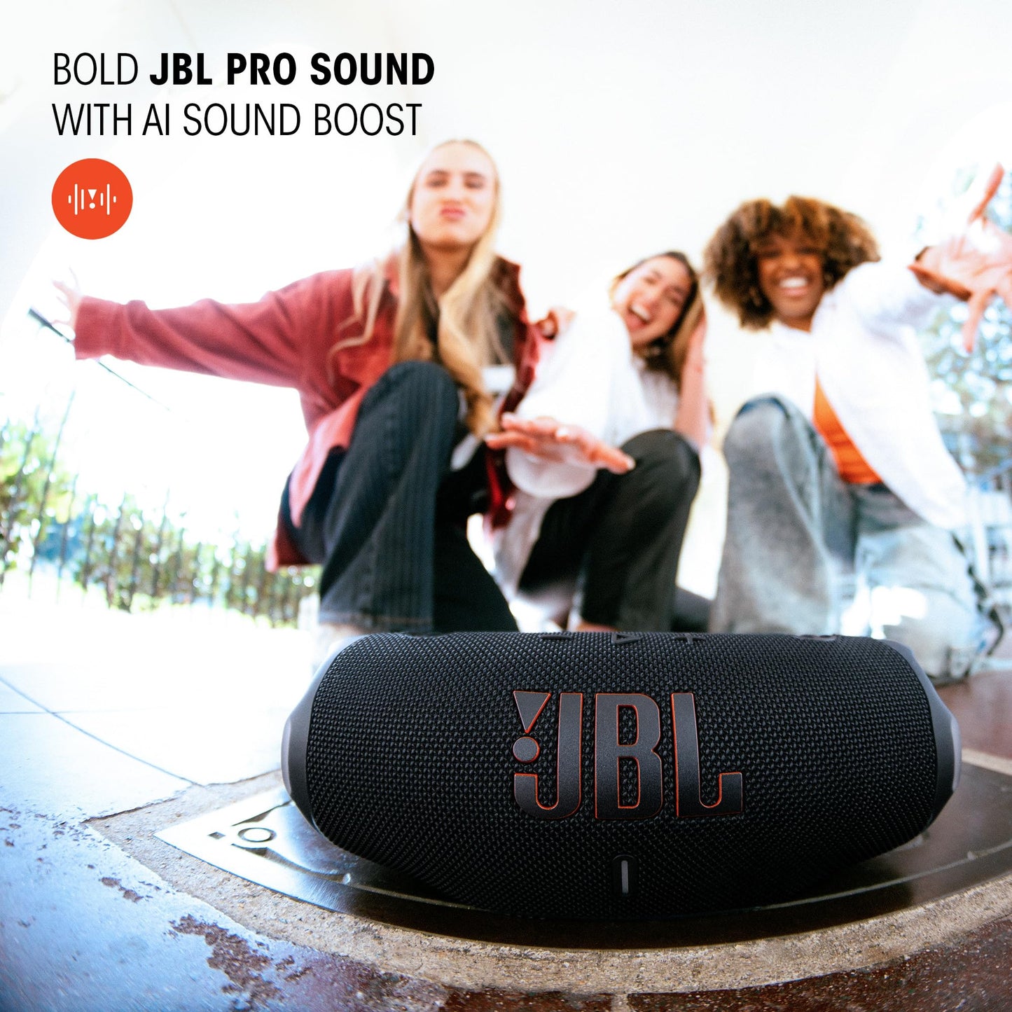 JBL Charge 6 - Portable Waterproof & Drop-Proof Bluetooth Speaker, Bold Pro Sound with AI Sound Boost, 28Hrs of Playtime, Built-in powerbank & Comes with a Sturdy/Removable Carrying Strap (Red)
