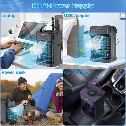 Portable Air Conditioners, 2025 Upgraded 4-IN-1 Portable AC Unit with 3 Cool Mist &Speeds, 7 Night Light & 2-8H Timer Evaporative Air Cooler, Personal Mini Air Conditioner for Bedroom, Camping, Office