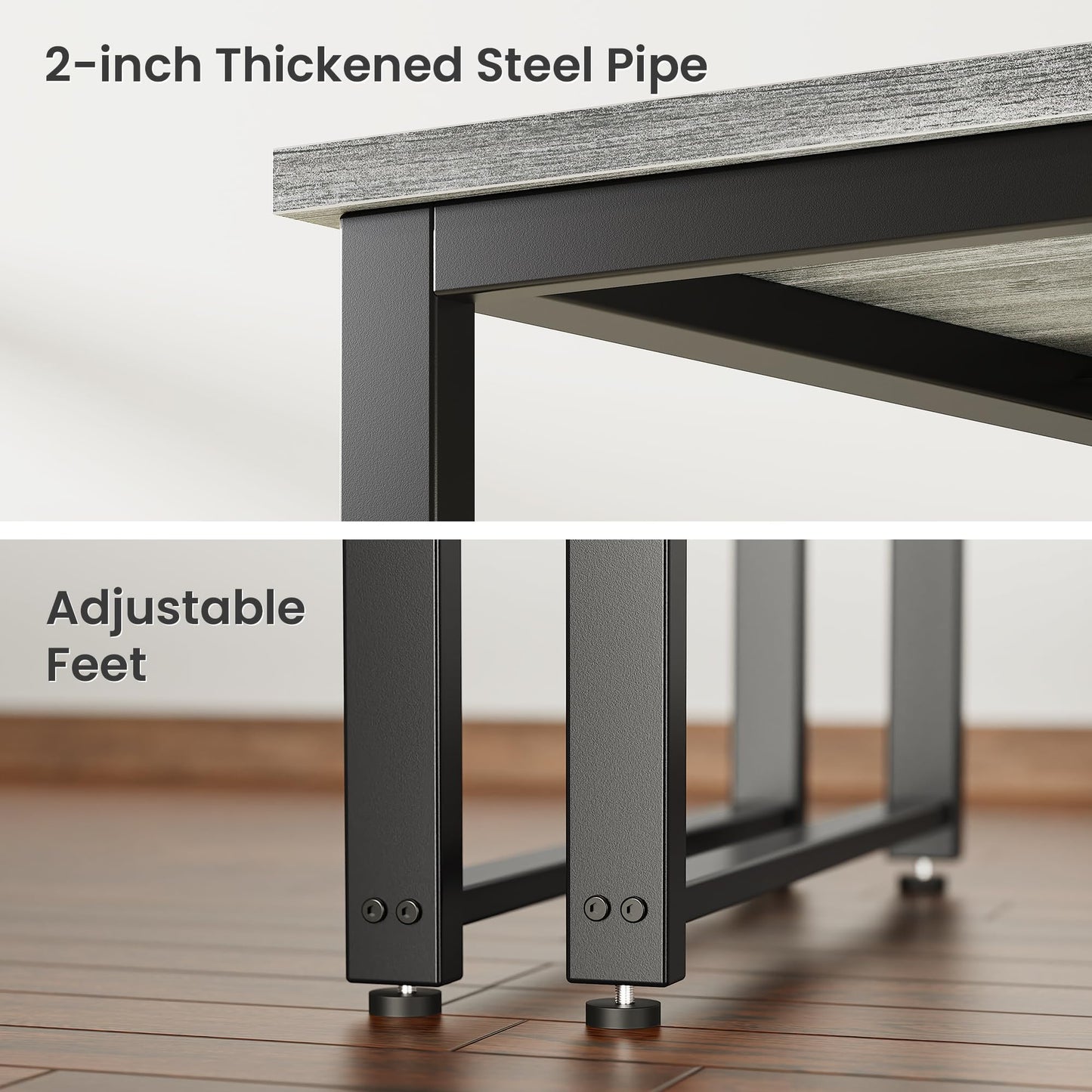 Huuger 55 x 24 inch Desk with Power Outlets & USB-C, Deeper & Thicker Desktop, Robust Metal Tubes, Computer Desk, Heavy Duty Office Desk, Work Gaming Desk for Home Office, Grey