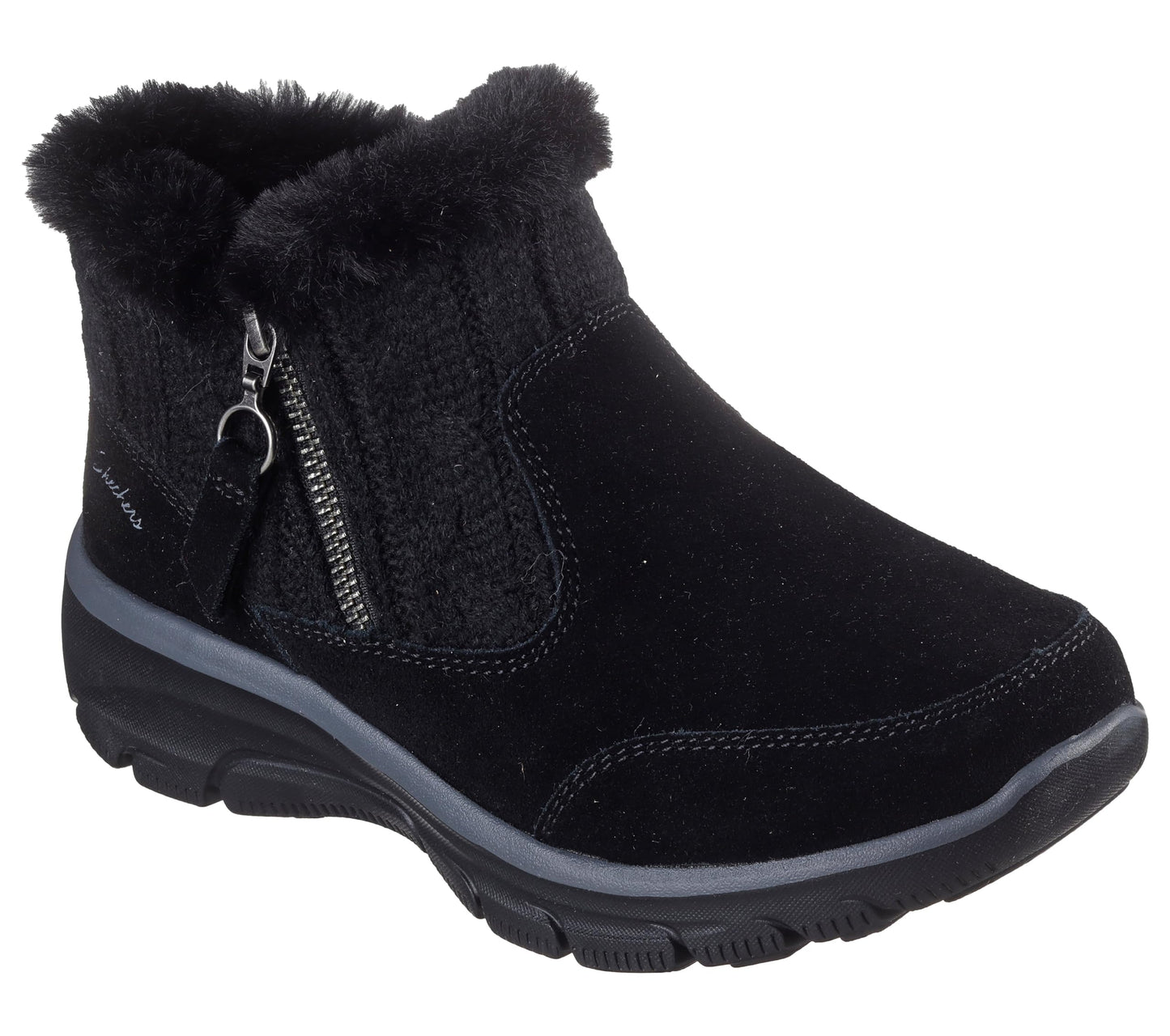 Skechers Women's EASY GOING - COZY INN Zip-Up bootie, Black/Black, 7 M
