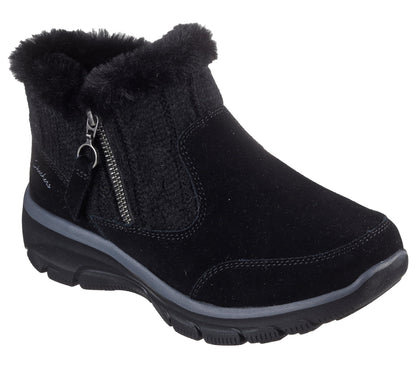 Skechers Women's EASY GOING - COZY INN Zip-Up bootie, Black/Black, 7 M
