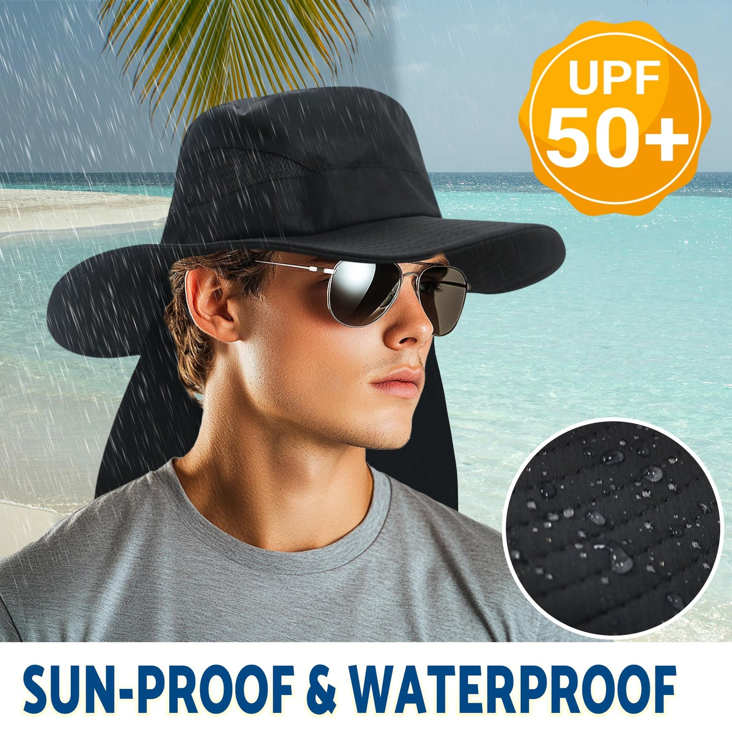 NPJY Sun Fishing Hats for Men Women UV Sun Protection Bucket Hat with Foldable Neck Flap Pure Darkgray