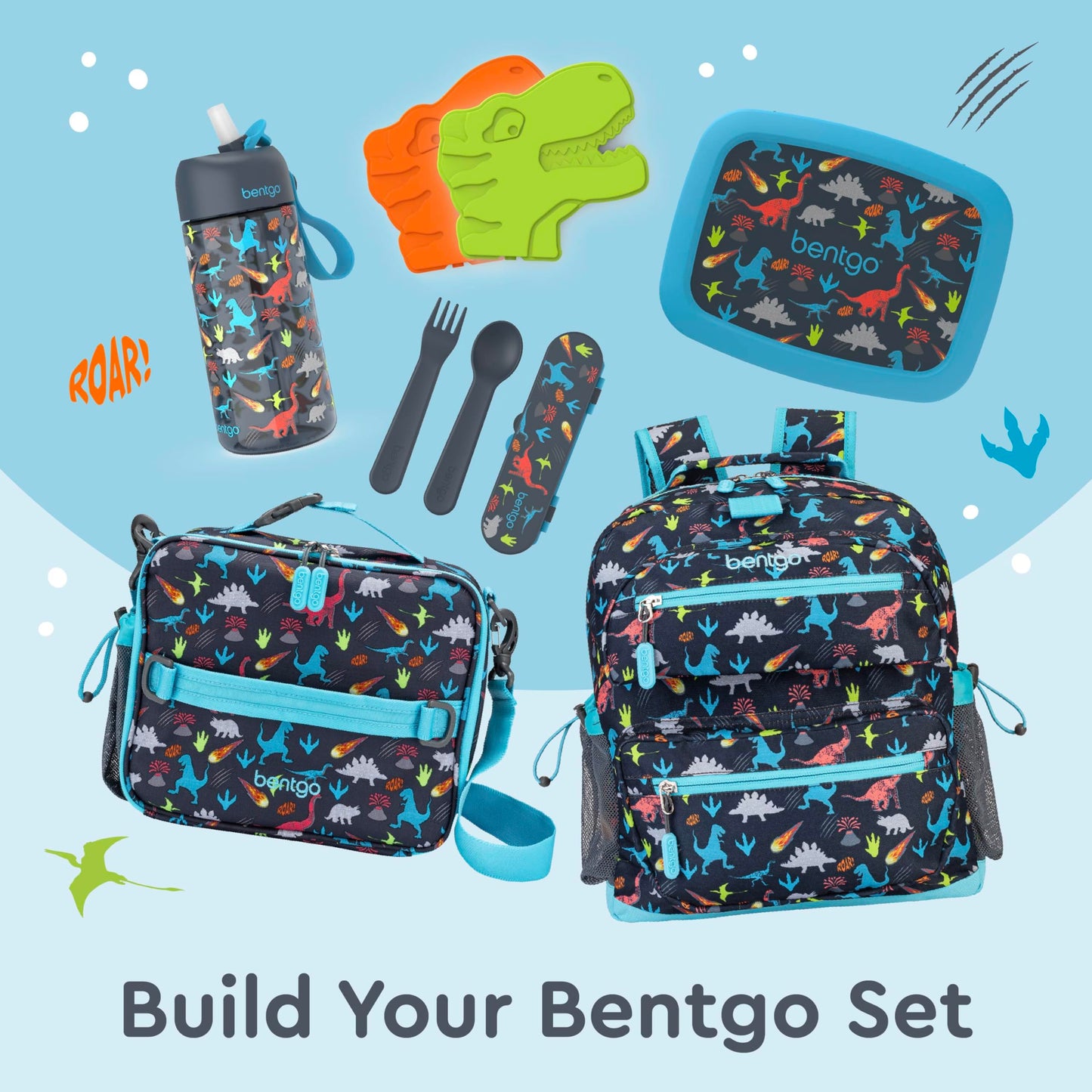 Bentgo Kids Lunch Bag - Double-Insulated, Reusable Lunch Bag for Kids 3+ with Adjustable Strap; Holds Lunch Box/Water Bottle/Snacks; Easy-Clean, Water-Resistant & Pockets (Dinosaur)