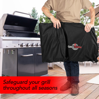 GrillTough Heavy Duty BBQ Grill Cover for Outdoor Grill, 52 Inch – Waterproof, Weather Resistant, UV & Fade Resistant with Adjustable Straps – Gas Grill Cover for Weber, Genesis, Charbroil, etc. Black