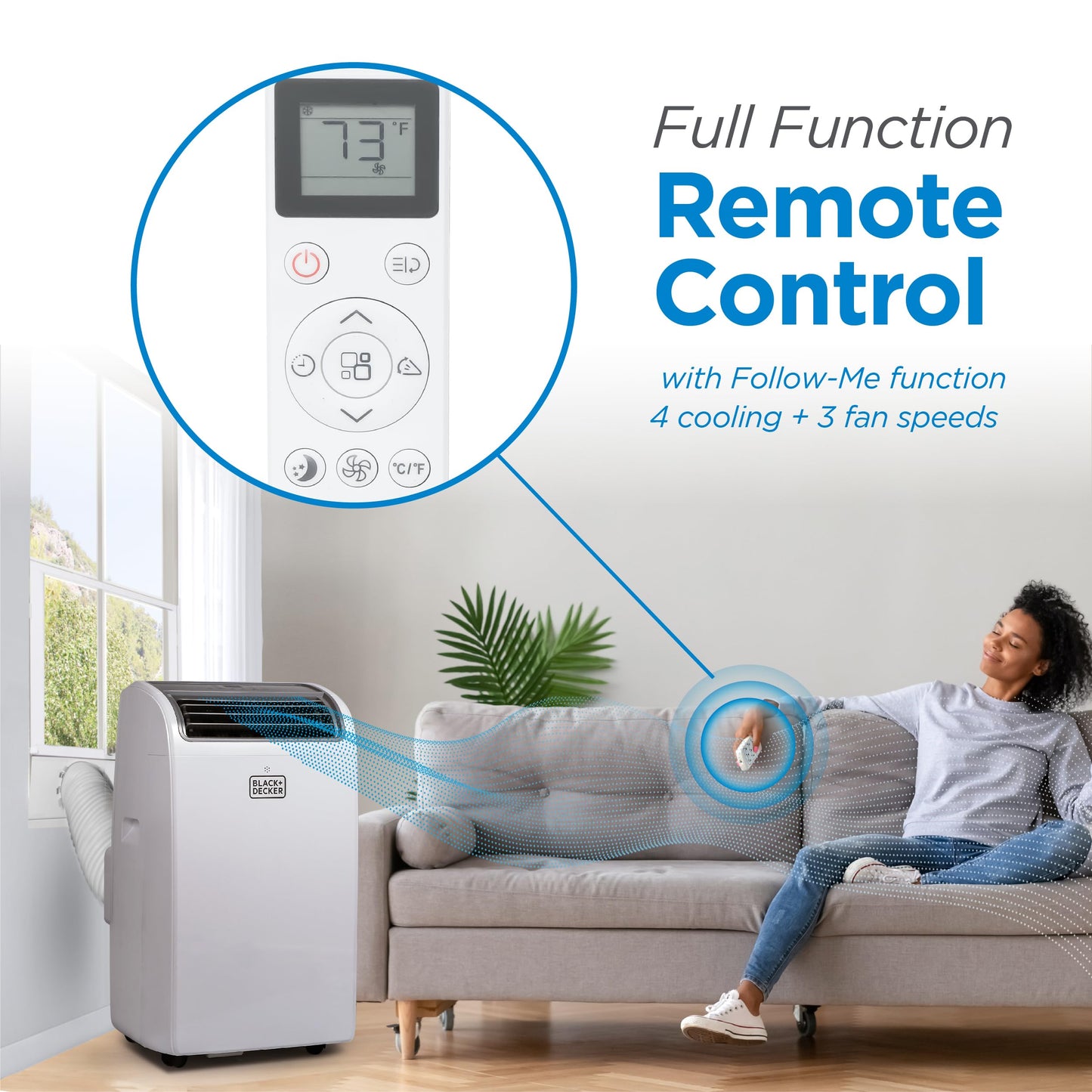 BLACK+DECKER Smart Portable Air Conditioner, 14,000 BTU for Rooms up to 700 Sq. Ft., Smart Portable AC with Follow Me Remote and Window Kit, BPACT14WT, White