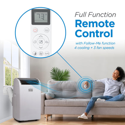 BLACK+DECKER Smart Portable Air Conditioner, 14,000 BTU for Rooms up to 700 Sq. Ft., Smart Portable AC with Follow Me Remote and Window Kit, BPACT14WT, White