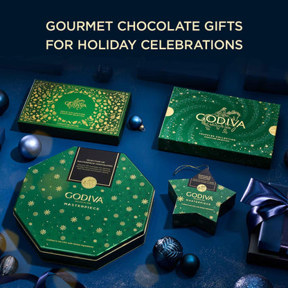Godiva Holiday Signature Truffle in Green Gift Box, Belgian Dark and Milk Chocolates with Ganache Centers, Gourmet Christmas Gift, Kosher, 15 Pc