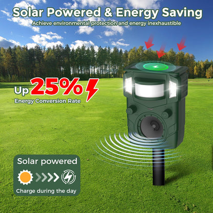 2025 Upgraded Solar Ultrasonic Animal Repellent Outdoor – Motion Activated Deer, Squirrel, Cat, Raccoon, Dog & Bird Deterrent with Multi-Frequency LED Strobe & Ultrasonic Sweep for Yard, Garden, Farm