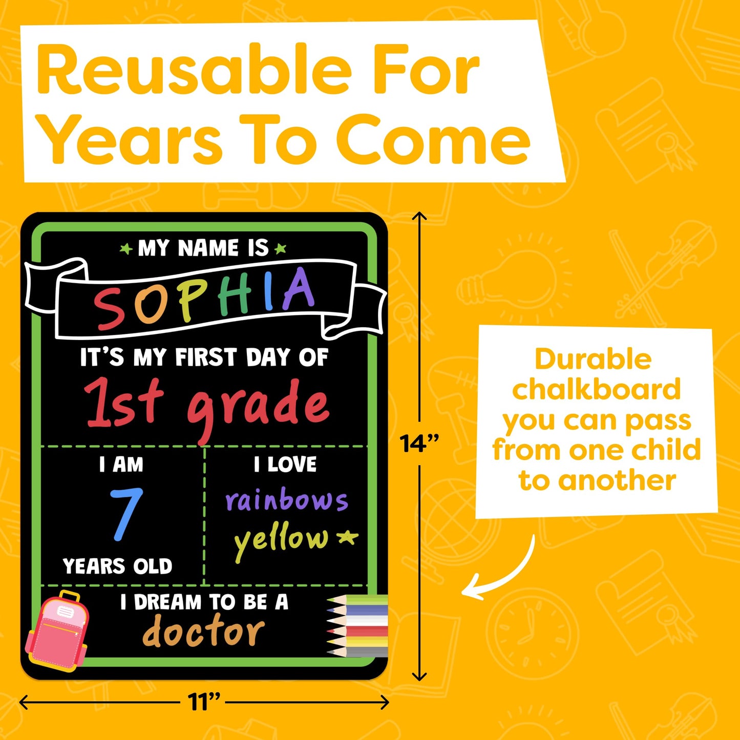 First Day of School Sign Board with Liquid Chalk Markers - 14”x11” Double-Sided & Reusable - My First and Last Day - Back to School Supplies Board for Kindergarten, Preschool