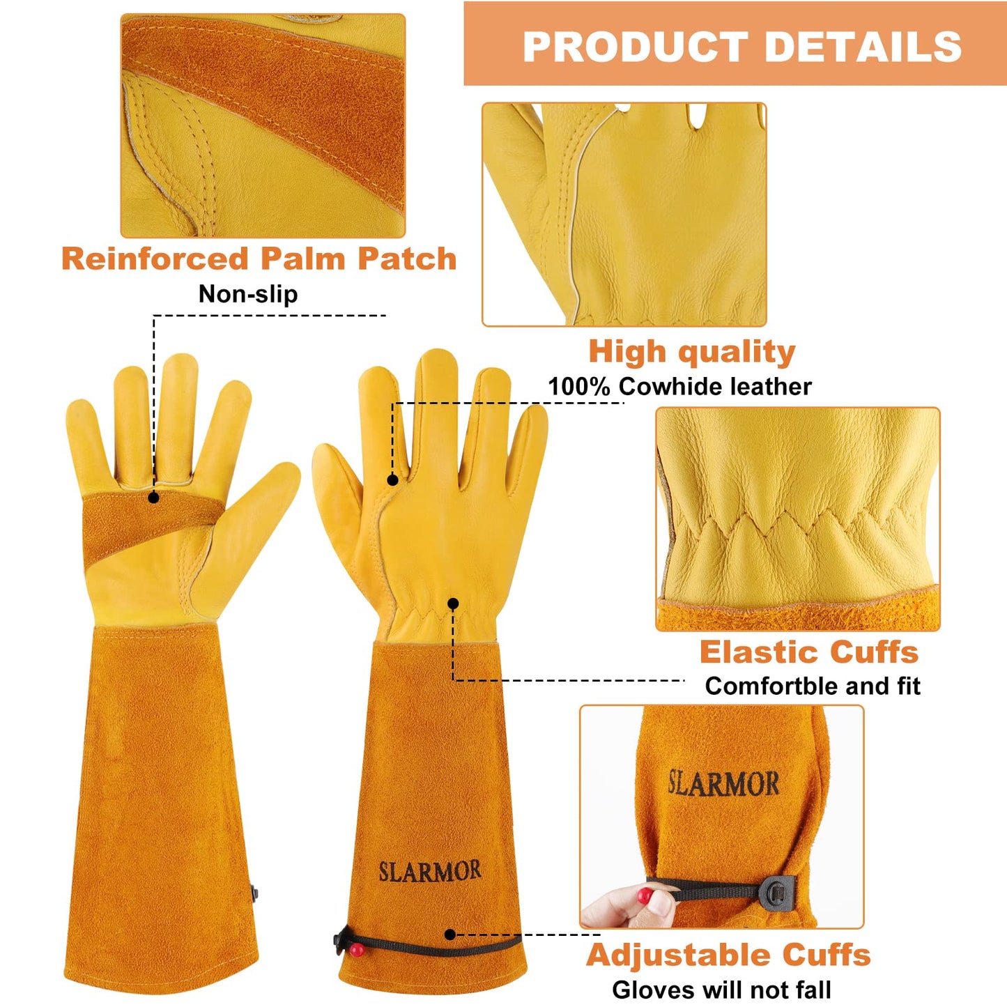 SLARMOR Long Gardening-Gloves Women/Men-Thorn proof Rose Pruning Heavy Duty Gauntlet-L