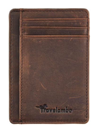 Travelambo Front Pocket Minimalist Leather Slim Wallet RFID Blocking Medium Size(02 CH Coffee