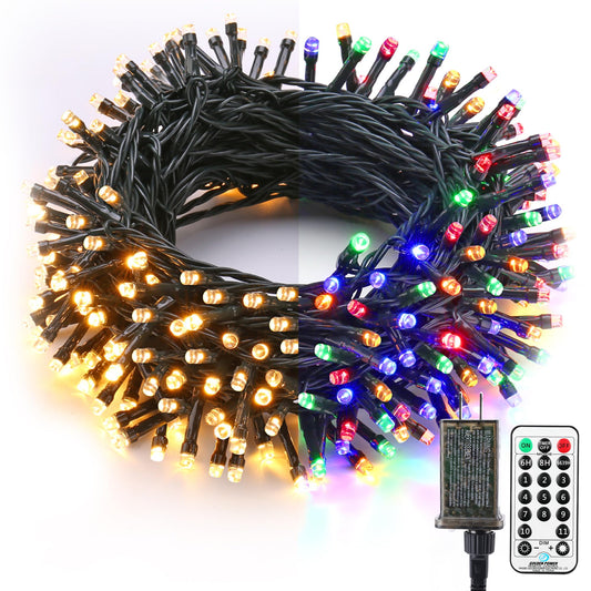 Brizled Christmas Lights, 65.67ft 200 LED Color Changing Tree Lights 11-Function Warm White & Multicolor Christmas Lights, Connectable 24V Safe Adapter Remote Decorative Lights String for Xmas Party