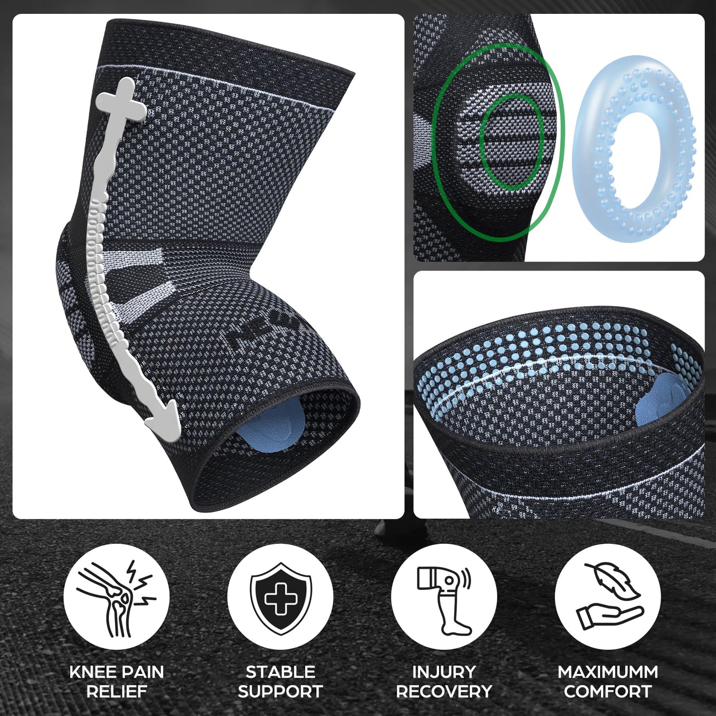 NEENCA Professional Knee Brace for Pain Relief, Medical Knee Compression Sleeve, Knee Support with Horizontal Knit Tech for Meniscus Tear, ACL, Arthritis, Joint Pain, Runner, Workout