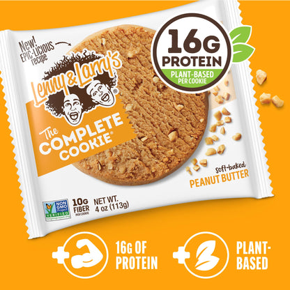 Lenny & Larry's Protein Cookie, [Peanut Butter], Chewy Soft Baked, 16g Plant Protein, Vegan, Non-GMO, High Fiber, 4 Ounce Cookie (Pack of 12)