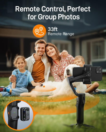 hohem iSteady X3 SE Gimbal Stabilizer for iPhone, Phone Stabilizer with Detachable Remote Control, Portable Foldable 3-Axis Phone Gimbal for Android & iPhone 16 15 Pro Max, Ideal for Travel Vlogging