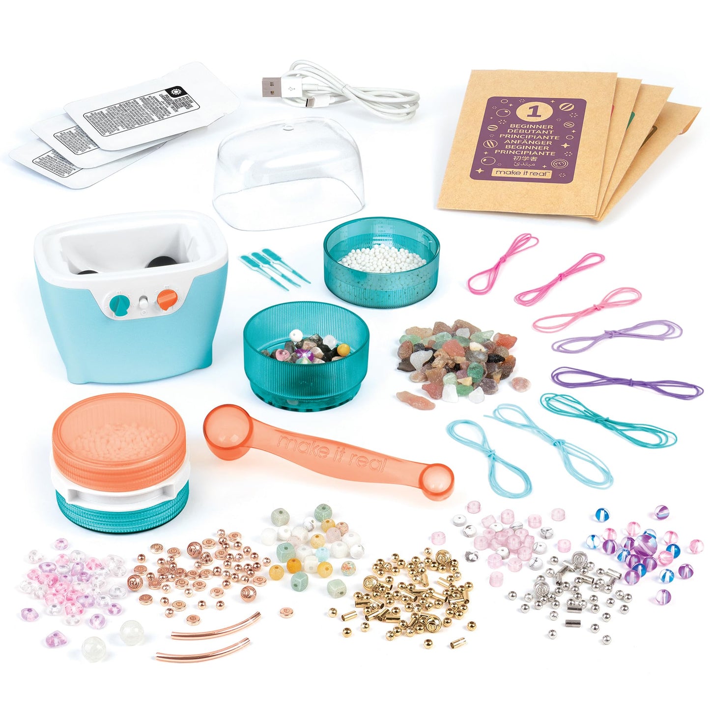 Make It Real: Rock Tumbler & Polish-Shine Bead Tumbler – 327pc Jewelry Craft Kit, Natural Stone Polishing Machine, Create 8 Bead Bracelets, Tweens-Girls-Kids 8+