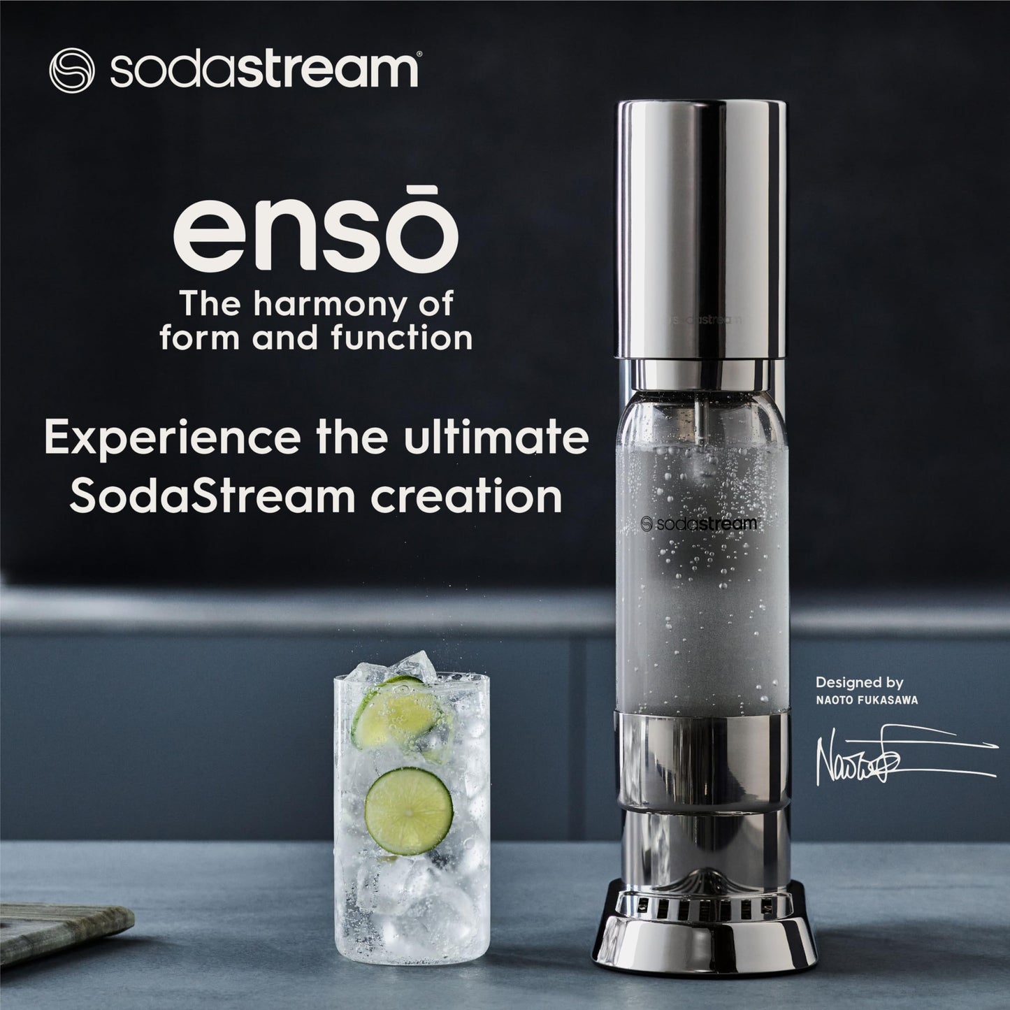 SodaStream Enso Sparkling Water Maker Bundle, 60L CO2 Canister, BPA Free Carbonating Bottle