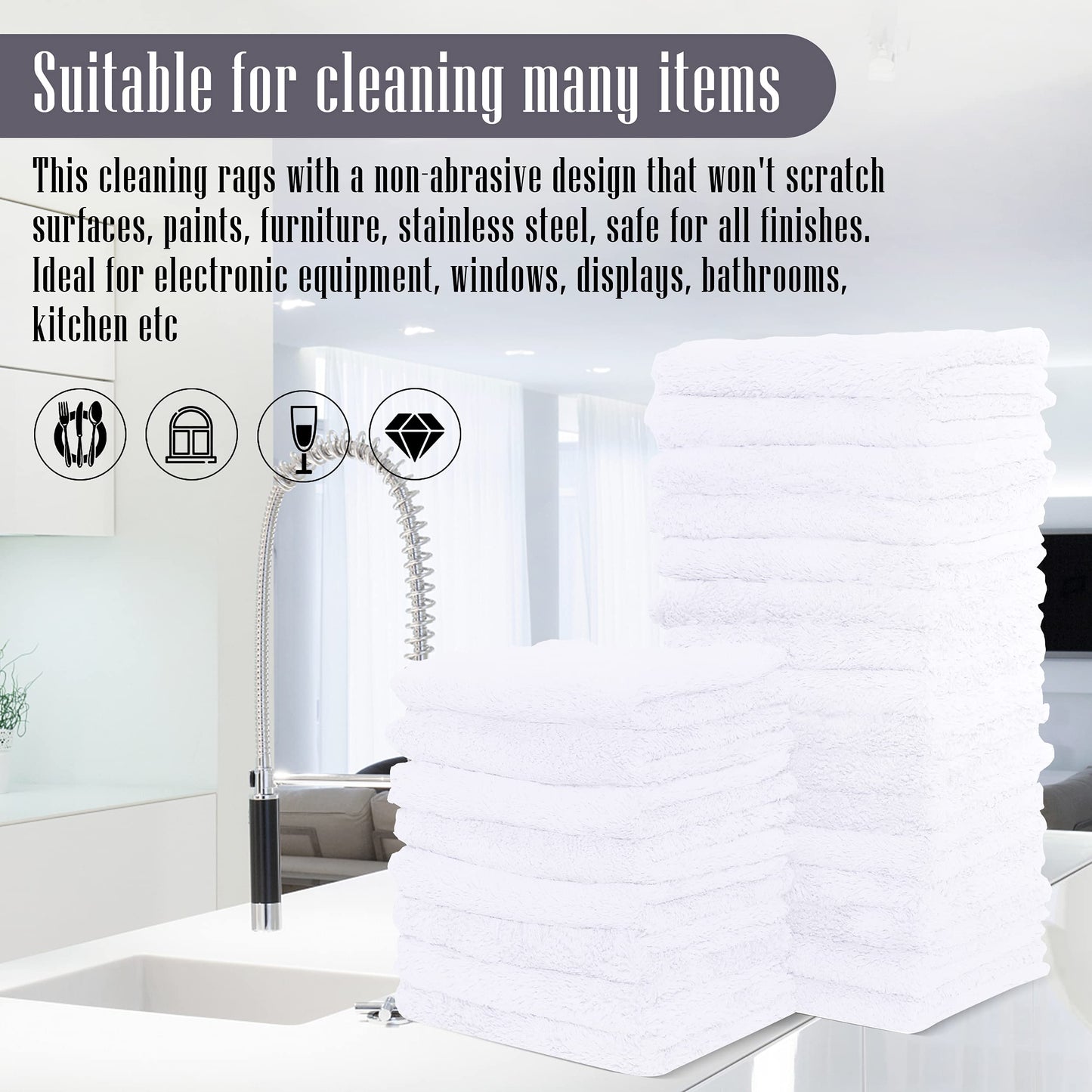 Sunny zzzZZ 24 Pack Kitchen Dishcloths - Does Not Shed Fluff - Reusable Dish Towels, Dish Cloths, Super Absorbent Coral Fleece Cleaning Cloths, Nonstick Oil Washable Fast Drying, 10 x 10 Inch (White)
