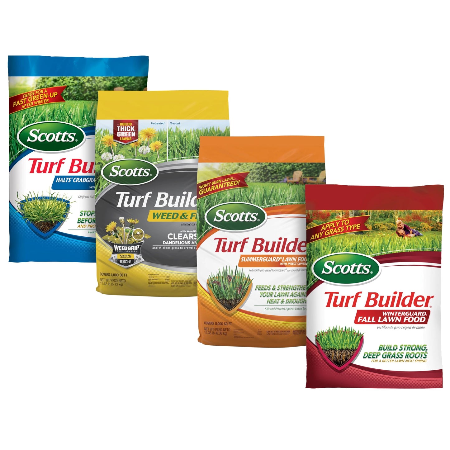 Scotts Turf Builder 4-Bag Lawn Care Bundle for Small Lawns with Halts Crabgrass Preventer, Weed & Feed5, SummerGuard and WinterGuard