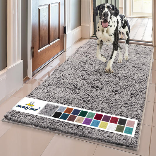 Muddy Mat® | Super Absorbent Door Mat Indoor, Microfiber Quick Dry Chenille Entryway Rug, Non-Slip Front Door Mat, Indoor Mats for Entryway, Machine Washable Pet Rug, Grey 36"x60"