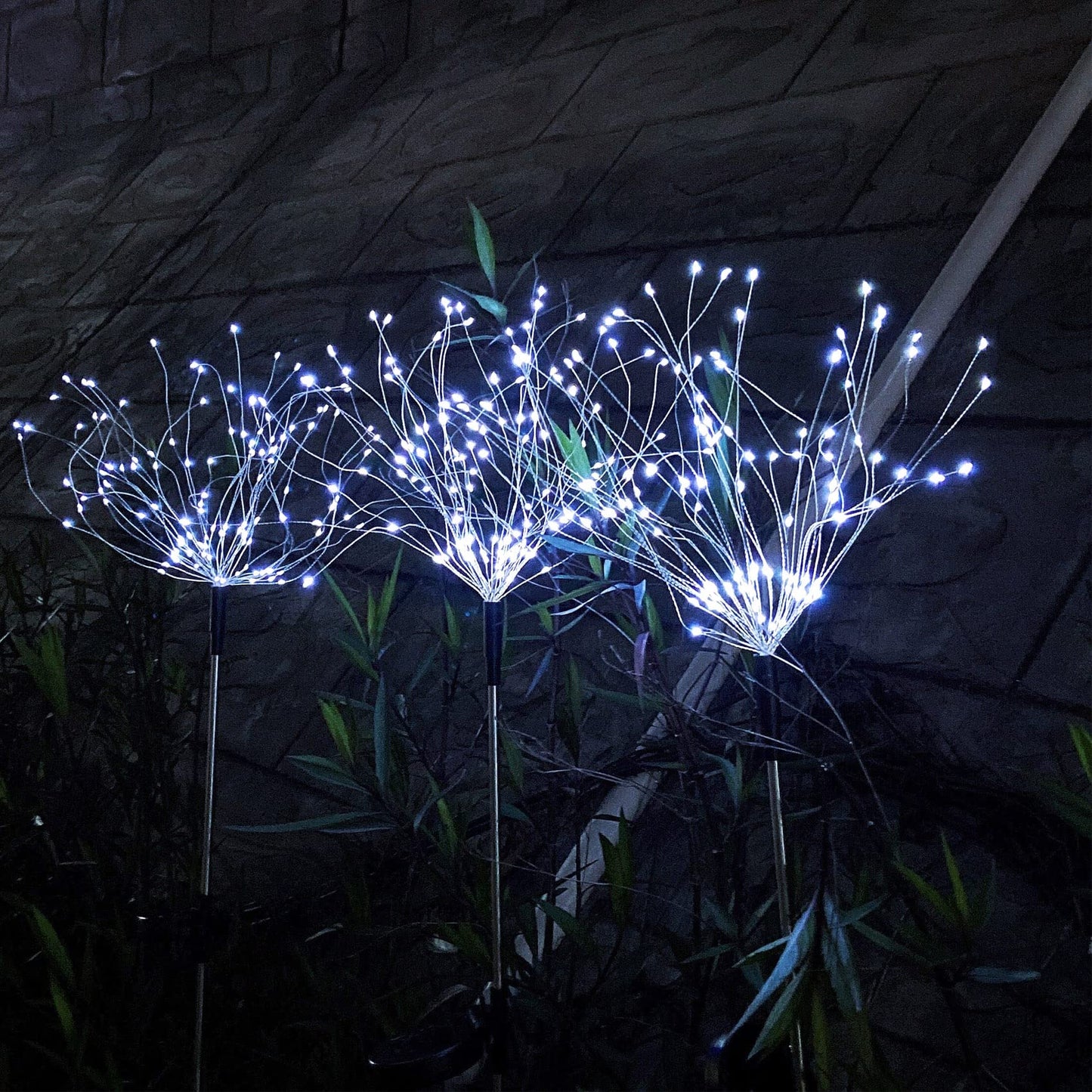 JJGoo Solar Firework Lights, 2 Pack 120 LEDs 2 Lighting Modes Outdoor Waterproof for Garden Patio Walkway Pathway Party Wedding Christmas Decorative - Cool White