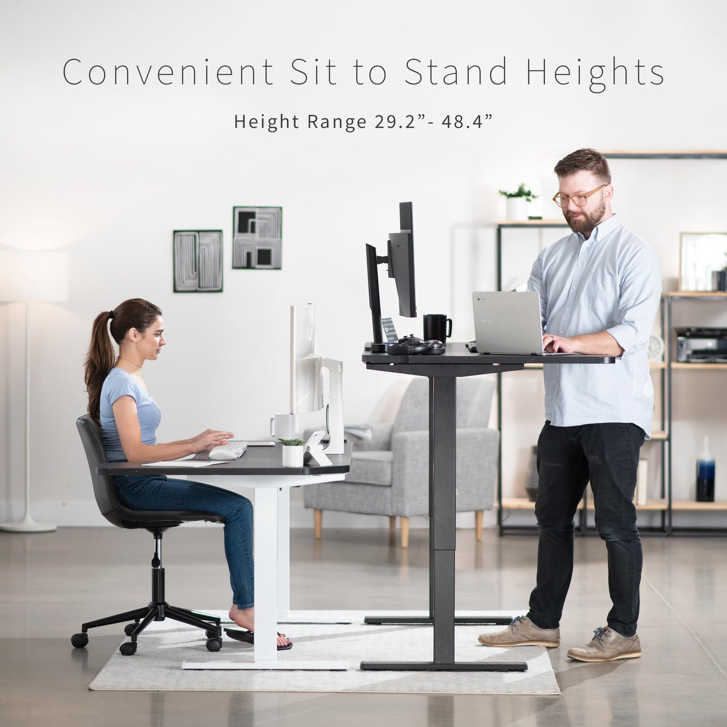 VIVO Electric Corner 58 x 35 inch L-Shaped Standing Desk Workstation, Memory Controller Height Adjustment, Reversible Black Top, Black Frame, DESK-KIT-1BRB