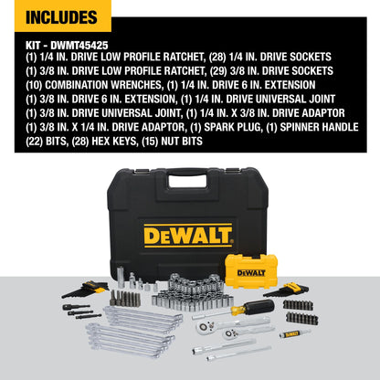 DEWALT 142 Piece Mechanics Tool Set, 1/4 Inch and 3/8 Inch Drive, SAE and Metric (DWMT45425)