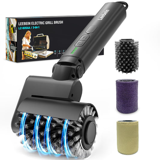 Leebein Electric Grill Brush for Outdoor, 2026 TikTok BBQ Grill Cleaner with 3 Heads, 3-Speed & Angle Adjust Cordless Rotary Grill Brush, 150Mins Runtime Grill Cleaning Brush for Barbecue Grates
