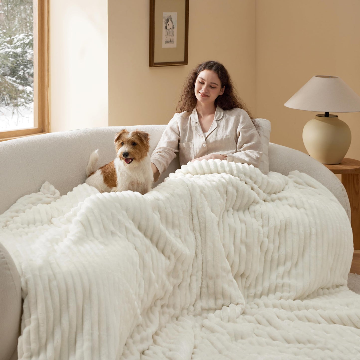 Bedsure Queen Comforter Set - GentleSoft™ 3 Pieces Fluffy Double-Side Fleece Comforter Set, Cozy Striped Room Decor Aesthetic, Luxury White Bedding Queen Size with 2 Pillowcases, 90x90 Inches