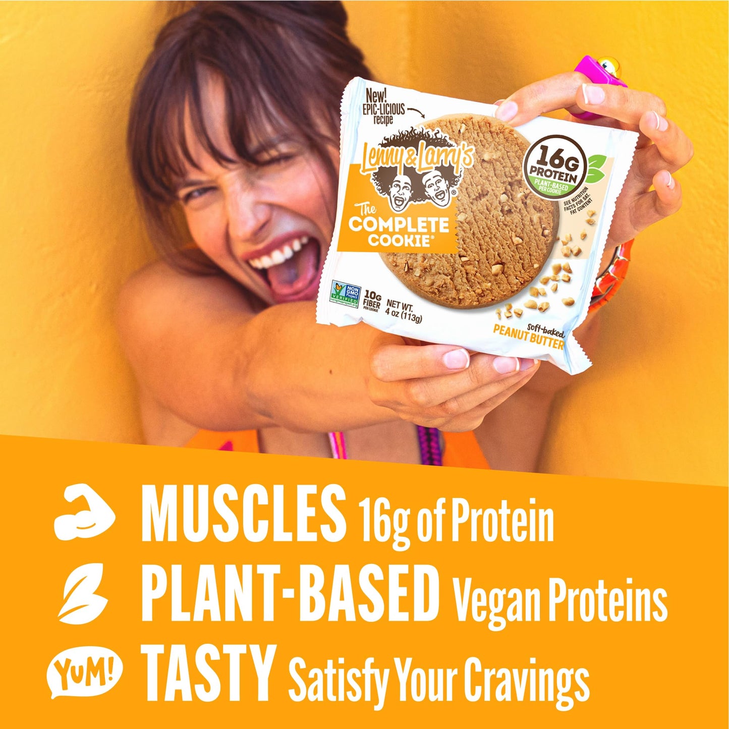 Lenny & Larry's Protein Cookie, [Peanut Butter], Chewy Soft Baked, 16g Plant Protein, Vegan, Non-GMO, High Fiber, 4 Ounce Cookie (Pack of 12)