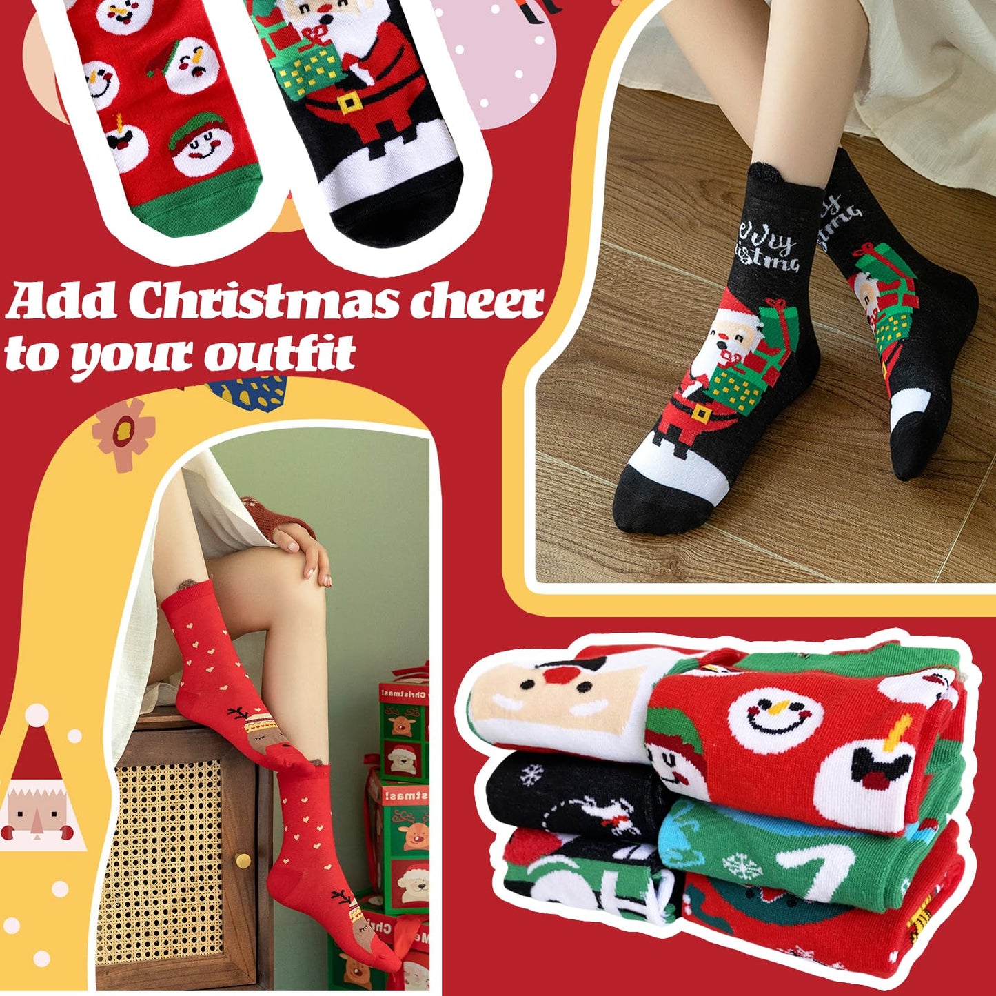 Haawooky 12 Pairs Christmas Socks,Fun Colorful Holiday Socks,Novelty Cozy Crew Sock Set for Women,Men,Funny Xmas Gifts