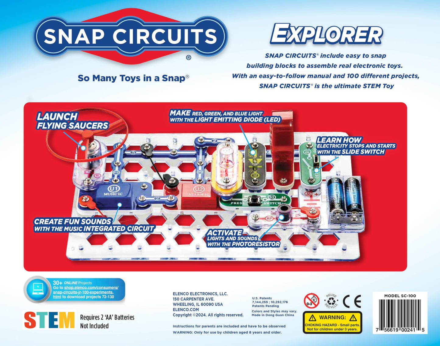 Snap Circuits Jr. SC-100 Electronics Exploration Kit, Over 100 Projects, Full Color Project Manual, 28 Parts, STEM Educational Toy for Kids 8 +