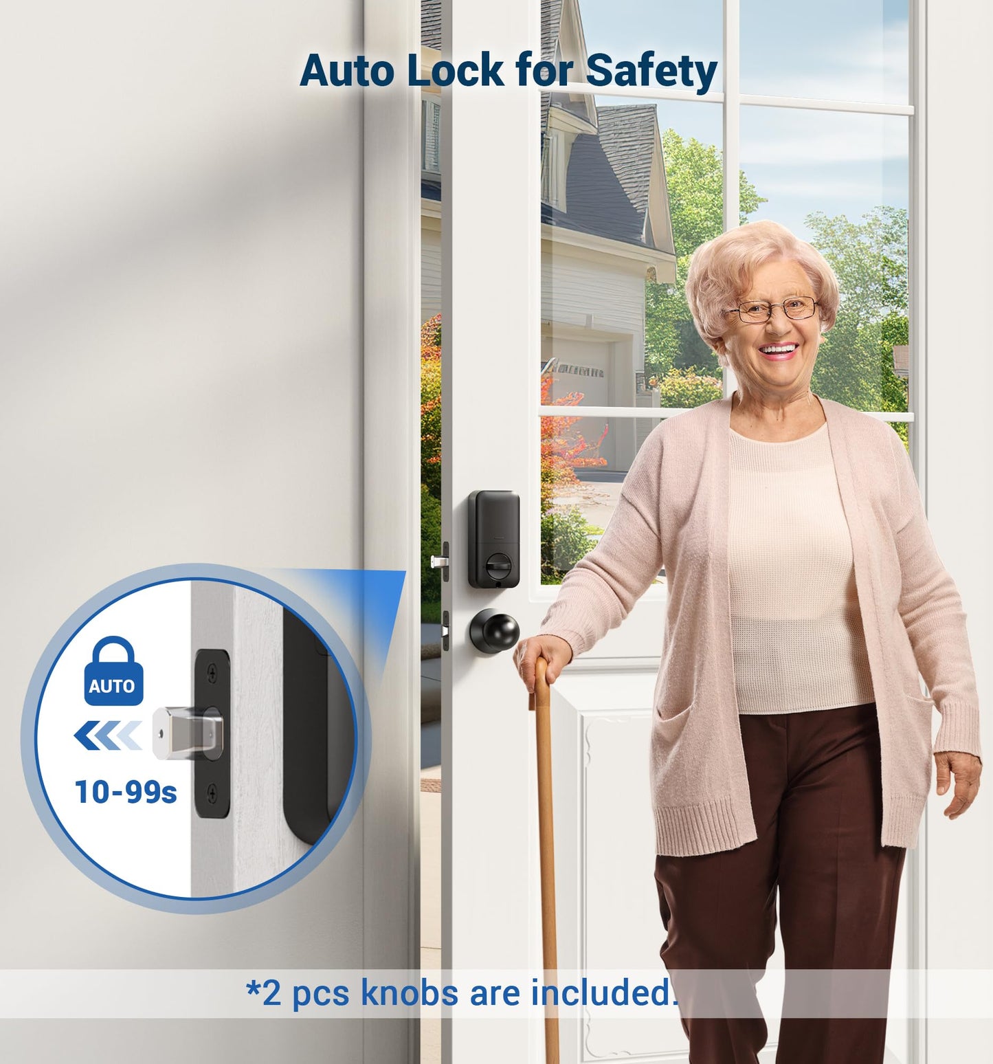 Veise Fingerprint Door Lock with 2 Door Knobs - Keyless Entry Door Lock with Handle, Electronic Keypad Deadbolt, Smart Front Door Lock Set, Auto Lock, Waterproof, Easy Installation, Matte Black