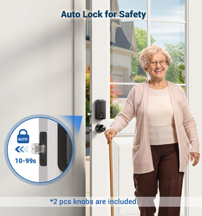 Veise Fingerprint Door Lock with 2 Door Knobs - Keyless Entry Door Lock with Handle, Electronic Keypad Deadbolt, Smart Front Door Lock Set, Auto Lock, Waterproof, Easy Installation, Matte Black