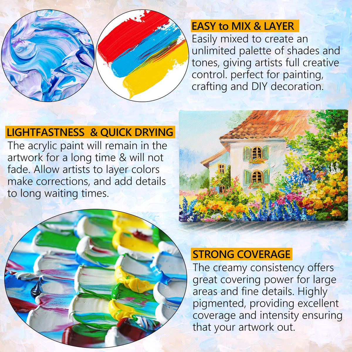 ESSENSON Acrylic Paint, 12 Colors Acrylic Paint Set, 2oz/59ml Bottles, Premium Paints for Artists, Kids, Beginners and Adults on Canvas Rocks Wood Ceramic Fabric
