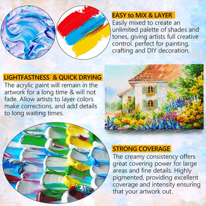 ESSENSON Acrylic Paint, 12 Colors Acrylic Paint Set, 2oz/59ml Bottles, Premium Paints for Artists, Kids, Beginners and Adults on Canvas Rocks Wood Ceramic Fabric