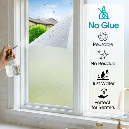 Coavas Window Privacy Film Frosted Glass Static Clings, Decorative Bathroom Door Privacy Film Day and Night, Heat UV Blocking Anti-Glare Frosting Stickers Renter Non-Adhesive, 23.6 x 78.7 Inch, Pure