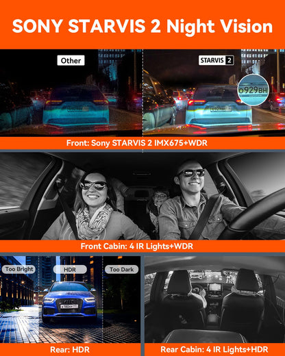 Vantrue N5 4 Channel WiFi 360° All Sides Dash Cam, STARVIS 2, IR Night Vision, 2.7K+1080P*3 Front Rear Inside Dashcam, Voice Control, GPS, 24 Hours Buffered Parking Mode Dash Camera, Support 512GB Max