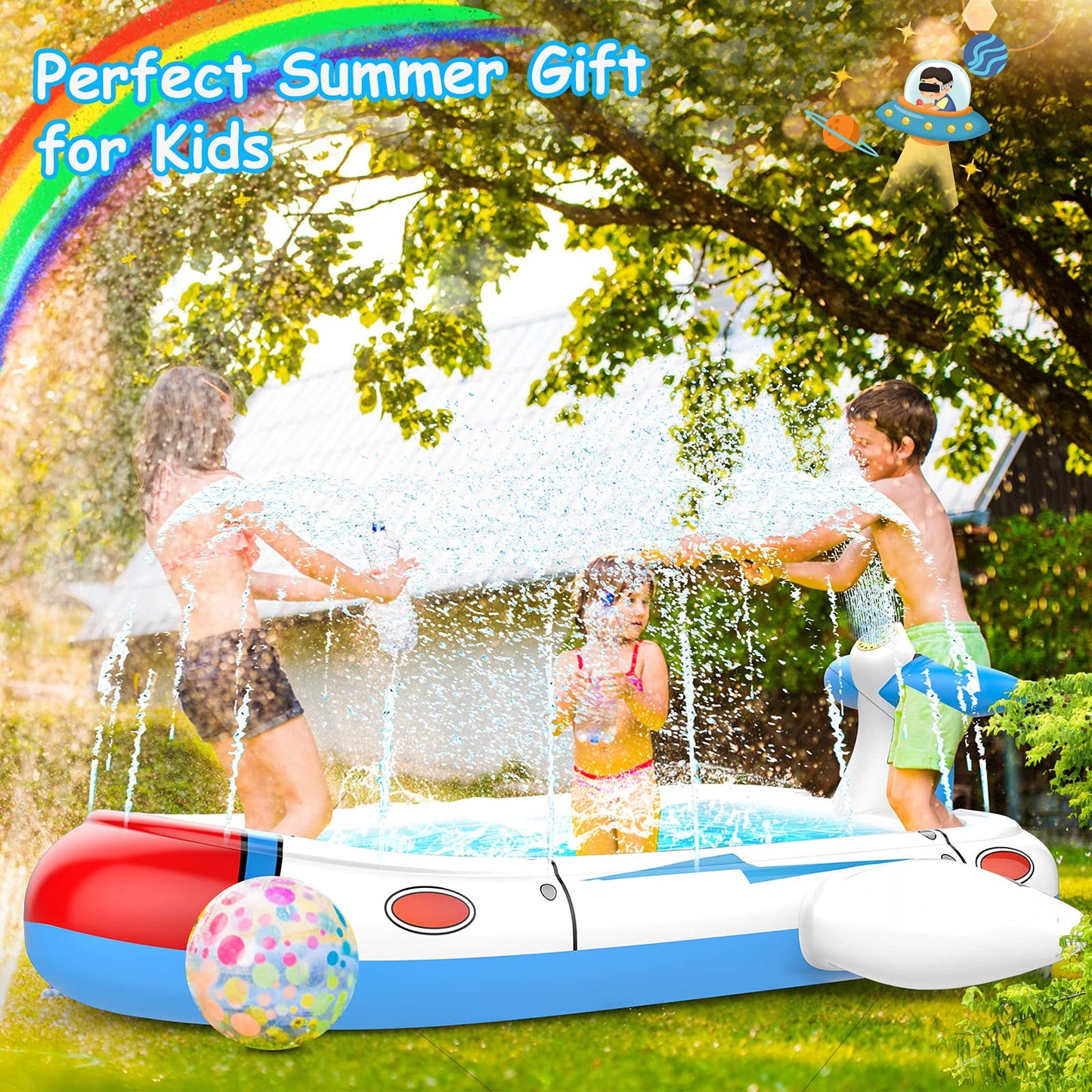 Kiddie Pool for Toddlers, Splash Pad for Kids Ages 4-8, 68" Inflatable 3-in-1 Swimming Pool for Kids, Backyard and Outside Sprinkler Play Mat Wading Pool for 3 4 5 6 Year Old Kids