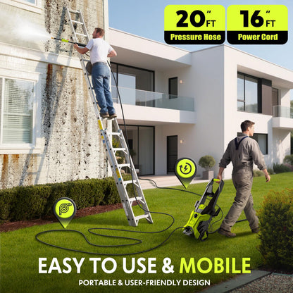 Electric Pressure Washer - 2.5 GPM Portable Lightweight Power Washer, 4 Quick-Connect Nozzles & Adjustable Soap Tank Pressure Washers for Cars, Driveways, Patios, Fences, Decks, Facade, Home Cleaning