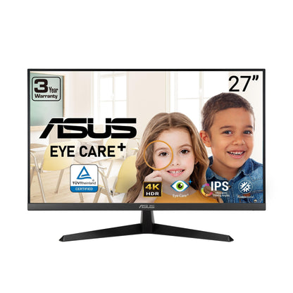 ASUS 27” 4K Eye Care Monitor (VY27UQ) - UHD (3840 x 2160), IPS, HDR10, Adaptive Sync, Eye Care Plus, Display Port, HDMI, Speaker, DisplayWidget, Blue Light Filter, Flicker Free, 3yr Warranty