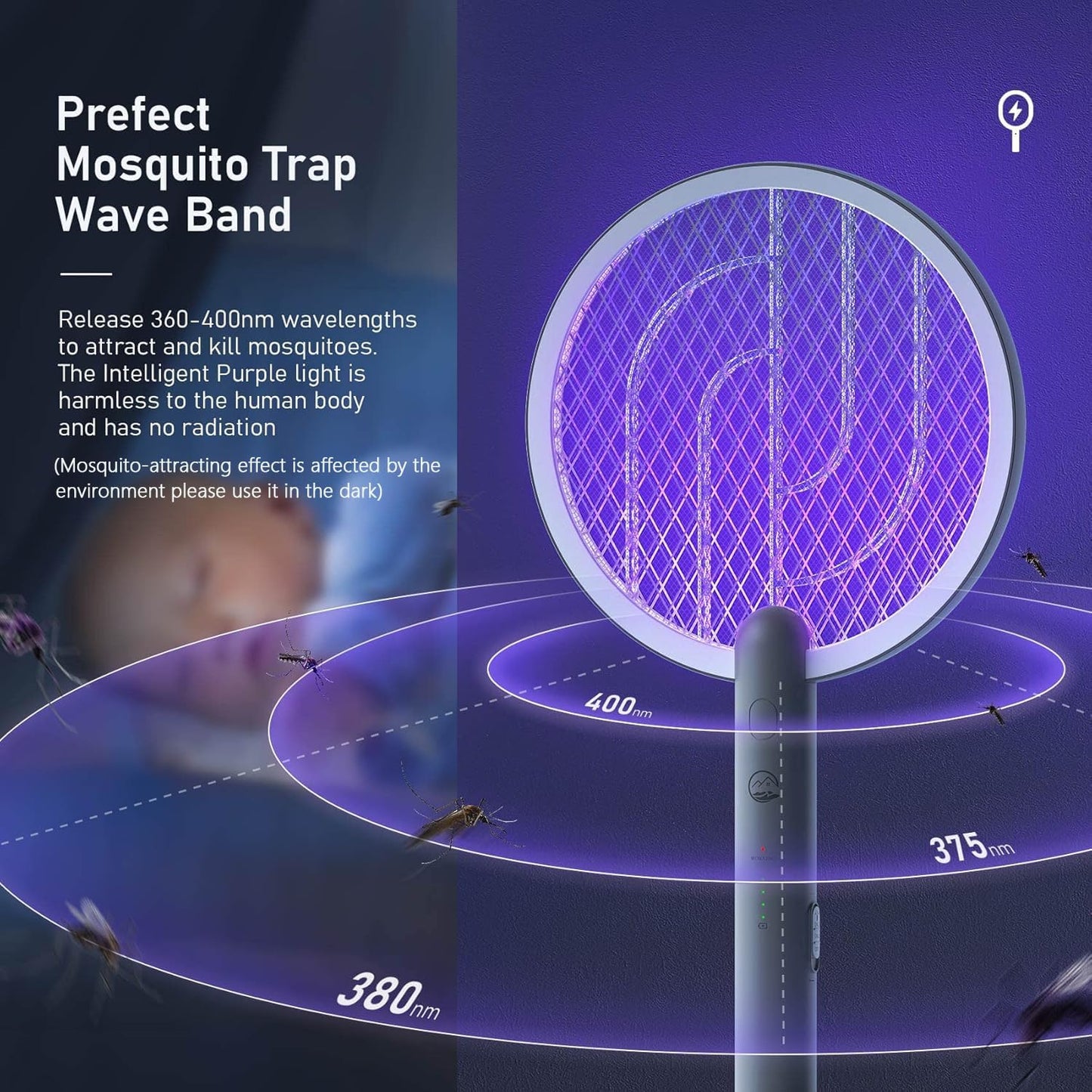 Electric Fly Swatter Racket, Mosiller 2 in 1 Smart Bug Zapper with USB Rechargeable Base, Powerful Mosquitoes Trap Lamp & Fly Killer with 3-Layer Safety Mesh for Home, Bedroom, Kitchen, Patio（1 Pack）