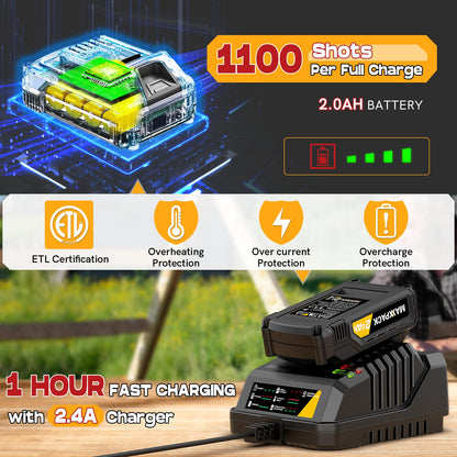 20V Nail Gun Battery Powered, 18 Gauge 2 in 1 Cordless Brad Nailer Stapler for Home Improvement and Woodworking, Electric Staple Gun with 2.0Ah Battery, 800 Nails and 200 Staples Included